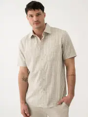 Elliotts Short Sleeve Stone Self Check Shirt