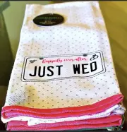 CYNTHIA ROWLEY KITCHEN TOWELS JUST WED SET OF 2 100% COTTON