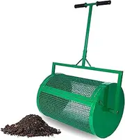Compost Spreader, Heavy Duty Metal Mesh Push Topsoil Fertilizer Manure Spreader 24 Inch Metal Mesh Basket Lawn & Garden Spreaders for Lawn and Garden, 2 Side Locks