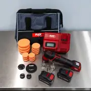 Flex PXE 80 Cordless Mini Polisher Kit | Added 2" Backing Plate | 14 Pads 3 size