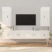 6 Piece TV Cabinet Set High Gloss White Engineered Wood Entertainment Centres