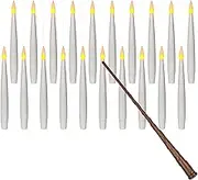 Leejec 20pcs Flameless Taper Floating Candles with Magic Wand Remote, Flickering Warm Light, Battery Operated 6.1" LED Electric Window Candle, Decor for Christmas, Wedding, Halloween, Birthday Party