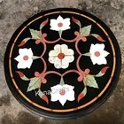 Pietra Dura Art Office Side Table with Royal Look Round Marble Coffee Table Top