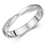 2.5mm 9ct White Gold Diamond Crossover Wedding Ring UK Hallmarked 375 Sizes K-S