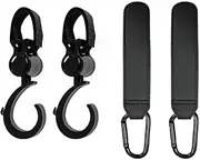 Stroller Hooks for Baby Prams, 4-Pack Buggy Clips, Universal Mommy Bag Hooks (Black)