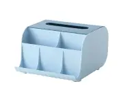 Tissue Container Lidded Dust-Proof PP Desktop Separated Remote Control Tissue Case Household Supplies-Blue