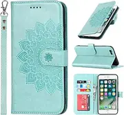 for iPhone 6S Plus Case Wallet with Cards Holder,Coque for iPhone 6 Plus Flower Strap Case,Leather Case Women Flip Cover Bag portefeuille Pour Femmes for iPhone 6SPlus 6Plus Green