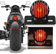 KATUR 1PCS Motofans Black Round Metal Motorcycle Tail Brake Light for Harley Bobber Chopper Custom April IA Mana