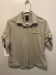 Adidas Climalite Womens Tan Snap Front Camp Shirt Size Small NWT