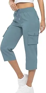 [WAJCSHFS] Cargo Pants Women Low Waisted Drawstring Capri Pants Outdoor Hiking Casual Pants Lightweight Jogger Pants, Z06-light Blue