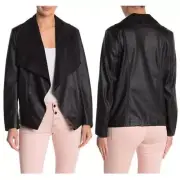 Tahari Drape Open Front Faux Leather Snakeskin Jacket - Reptile Black - Large