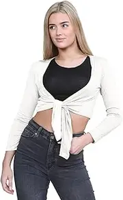 janisramone® Women's Cardigans, Plain Long Sleeve Bolero Cardigans for Women - Front Tie Cropped Cardigan, Perfect Shrug for Layering Over Summer Dresses