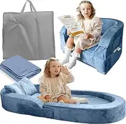 Sleepah Toddler Travel Bed & Chair – Foam Raised Safety Bumpers (55" x 26" x 8") – Foldable Portable Cot for Children 18M – 6yr Old - Fold Out Sofa Couch Lounger with Sheet Pillow & Case (Blue)