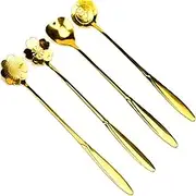 Stainless Steel Tableware Creative Flower Coffee Spoon Set - 8 Piece Gold Tea and Sugar Spoon for Stirring, Mixing, Dessert, Ice Cream, Cake