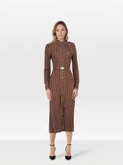Brown Checkered Belted Dress