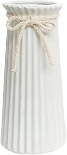24 CM White Ceramic Ribbed Vase for Flowers & Pampas Grass, Decorative Vases for Home Decor Table Centerpieces