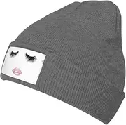 [OdDdot] Eyelash Lip White Print Beanie Hats for Women Men,Winter Hats,Knit Hat,Mens Beanies,Brimless Hat,Skater Beanie, Deep Heather, One size