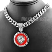 Hip Hop Silver Plated Alloy Cubic Zirconia Lion 18" ~ 30" Cuban Chain Necklace