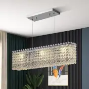 Rectangle Crystal Chandeliers for Dining Room, Modern 3-Lights Linear Chandel...