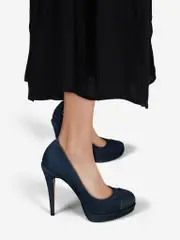 Navy Platform Suede Pumps