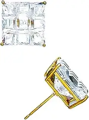 [JewelryWeb] 14k Yellow Gold 10x10mm 9 Segment Square CZ Simulated Diamond Basket Set Earrings Stud Earring for Women
