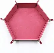 PETHOMEAU DND Portable Folding Dice Rolling Tray for use as DND Dice Tray D&D Dice Tray or Dice Game, PU Leather Dice Holder for Dice Games Like RPG, DND and Other Table Games (Pink)