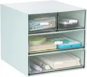 Desk Organizer with 4 Drawers, Clear Plastic Desk Storage Box, Desktop