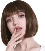 Colorful Cosplay Daily Party Wig for Women 8" Fashion Synthetic Ombre Bob Wigs With Air Bang Japan Heat-friendly Fiber