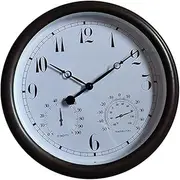 Wall Clock, 15 Inch Retro Waterproof Outdoor Garden Clock with Hygrometer Thermometer, Indoor Silent Clock Decoration Battery Powered