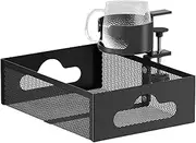 Under Desk Organizer, Clamp-On Drawer, Steel Storage Basket, Rotating Cup Holder, No-Drill Storage Installation, Metal Tray Office and Home Desk Use, 10.31x7.68x2.95 In