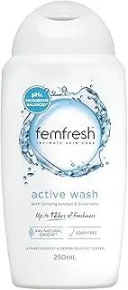 Femfresh Active Intimate Wash 250ml - With Ginseng Extract & Silver-Ion Technology, pH & Microbiome Balanced, 94% Natural Origin Ingredients, Hypoallergenic & Soap-Free - Up to 12hrs Freshness