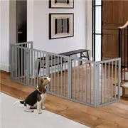 6 Panel 61cm Petzly Wooden Pet Gate Dog Fence Safety Barrier Security Door Grey