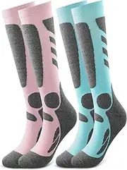 [WOOVEEWIND] 2 Pairs Ski Socks for Men Women Winter Thick Warm Boot Socks Cold Weather Knee High Warm Snow Skating Snowboarding Socks（L）