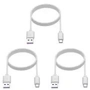 3 Pack 2m Long Data Transfer Charger Charging USB Type C Phone Tablet Cable Cord Bulk White TPE Plastic