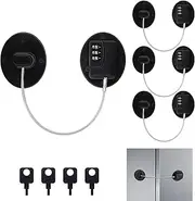 Anglekai 4 Pack Refrigerator Lock Combination, No-Drill Fridge Lock with Password Refrigerator Door Locking Safety Freezer Door (Black)