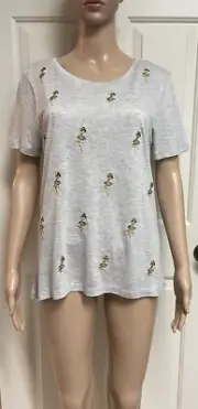 WAREHOUSE UK Women's Heather Grey Hula Girl Embroidered T shirt Sz: 8 ( 12 UK )