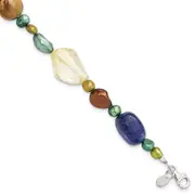 7.5 Inch Sterling Silver Citrine/Lapis/Dyed Howlite/Fw Cultured Pearl Bracelet