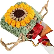 Cute Coin Purse Keychain - Wallet Charm Crochet Sunflower - Cute Coin Purse with Drawstrings Keychain Charm for Women Girls Teens Handbag Backpack Key Ring Decor