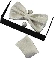 [Zasel] Mens Ivory Checkered Matching Bow Tie, Pocket Square & Cuff Links Set