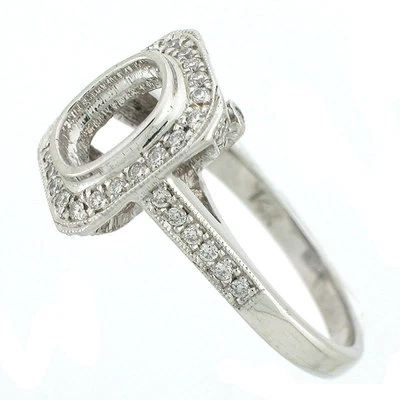 14K Antique Style Diamond Semi-Mount Ring 0.50 Cts tw (SI1-G) Cushion Setting