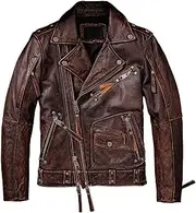 [Sumairah] Mens Motorcycle Vintage Brown Natural Zipper Coat Genuine Leather Jackets