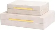 JMCCMJ Luxury Textured Square Hinge Box Set of 2 Decorative Boxes, Large Storage Boxes for Home Decor with Lids, Modern Jewelry Box Table Top Organizer, Ivory, 18.035 x 22.1 x 9.14 cm