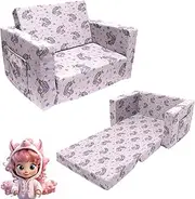 Truwelby Kids Sofa, Children's 2 in 1 Convertible Sofa to Lounger - Extra Soft Flip Open Chairs & Sleeper, Cute Dinosaur Print Toddler Chairs Kids Couch for Kids Girls Boys