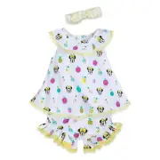 DISNEY STORE MINNIE MOUSE FRUIT PRINT 3-PC SET FOR BABY DRESS BLOOMERS HEADBAND