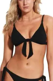 Seafolly Riviera Triangle Black Bikini Textured Swim Top L87111 Size US 4