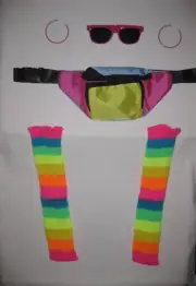 Retro 80s aesthetic rainbow leg warmers + accessories set nip synthwave kawaii