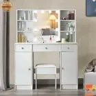 Vanity Dressing Table Set White Makeup Desk with Stool and Mirror & 10 LED Bulbs