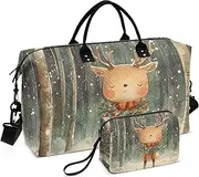 [YXYZRMY] Travel Duffel Bag Cute Reindeer Snowy Tree Gym Bag Sports Tote Bag with Multiple Interior Pockets Shoulder Weekender Bag for Women Men with Toiletry Bag 20.5”x 7.9”x 13.8, Multi-Colored, one