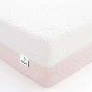 Dourxi Crib Mattress, Dual Sided Comfort Memory Foam Toddler Bed Mattress, Triple-Layer Breathable Premium Baby Mattress for Infant and Toddler w/Removable Outer Cover - White&Pink