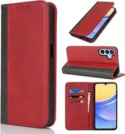 [Cavor] for Samsung Galaxy A15 4G, Samsung A15 5G Case,Premium Leather Folio Flip Wallet Case Cover Magnetic Closure Book Design with Kickstand Feature & Card Slots-Red